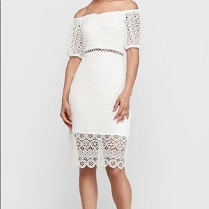 🎉HP🎉 EXPRESS Off the Shoulder Crochet Lace Midi Dress